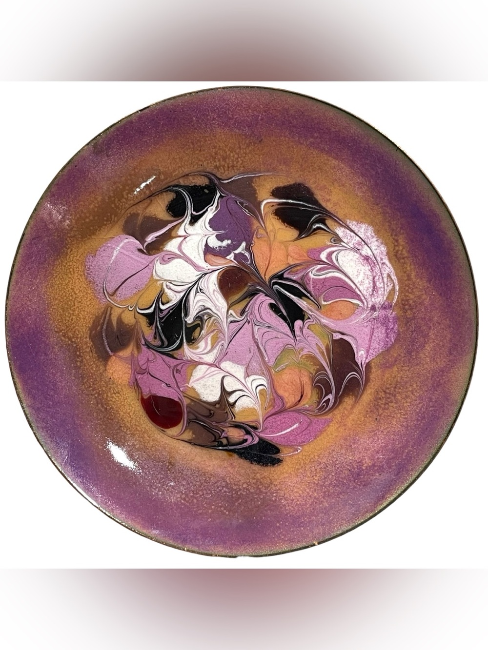 Vintage 1970s Enamel on Copper Decorative Plate - Abstract Purple MCM
